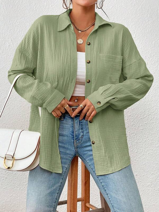 Damen Lässiges Overshirt mit Knopfleiste und Brusttasche EB