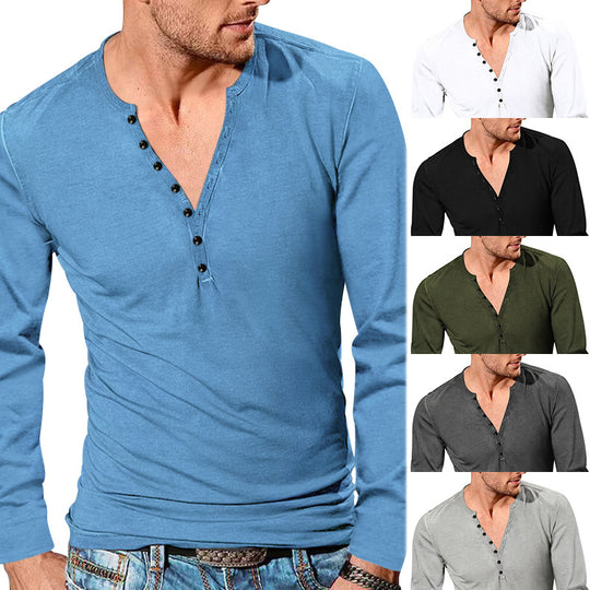 Herren Langarm-Henley-Shirt mit strukturierter Oberfläche und modischer Knopfleiste EB