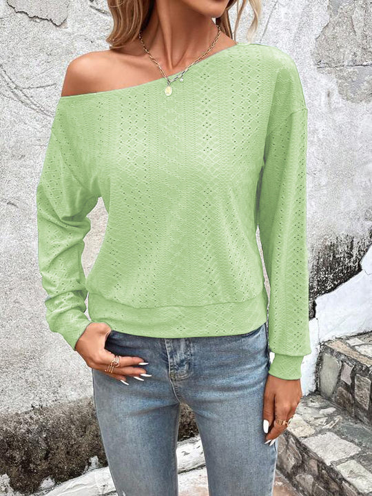 Damen lässiges Sweatshirt mit asymmetrischem Ausschnitt und Lochmuster EB