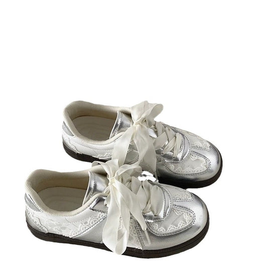 Damen Modische Sneaker mit luxuriösem Spitzen-Design und auffälligen Schleifen EB