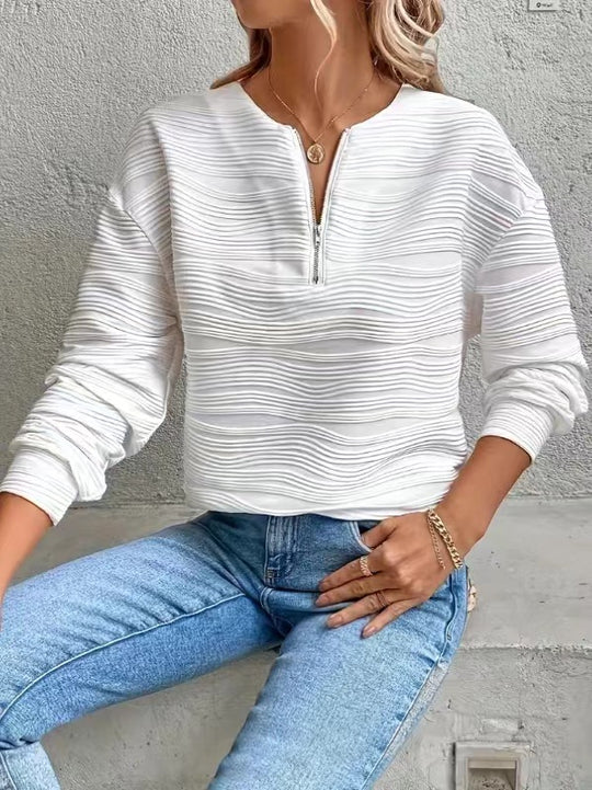 Damen Moderner Sweatshirt mit Halbreißverschluss und strukturiertem Design EB