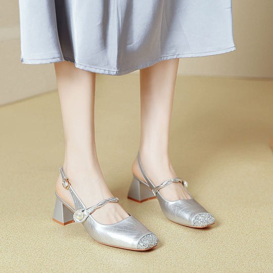 Damen Slingback Pumps mit funkelndem Strass und eleganter Schnalle EB