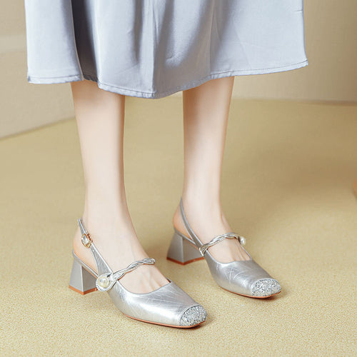 Damen Slingback Pumps mit funkelndem Strass und eleganter Schnalle EB