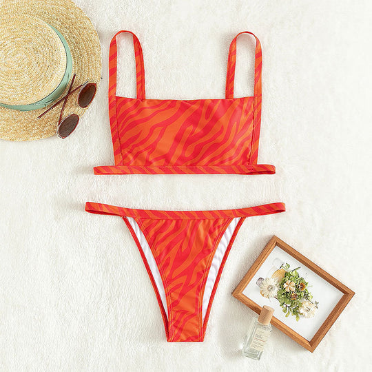 Damen Bandeau-Bikini Set mit sportlichem Schnitt und modischem Animal-Print EB