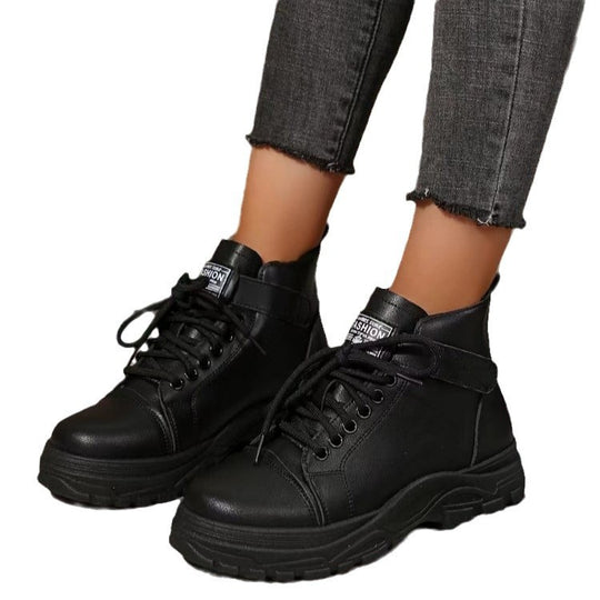 Damen Modische Schnürboots mit stabiler Sohle und praktischem Klettverschluss EB