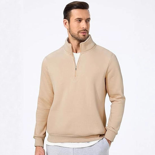 Herren nan halbzip Pullover aus schwerer Baumwollmischung mit hohem Stehkragen und gerippten Bündchen EB