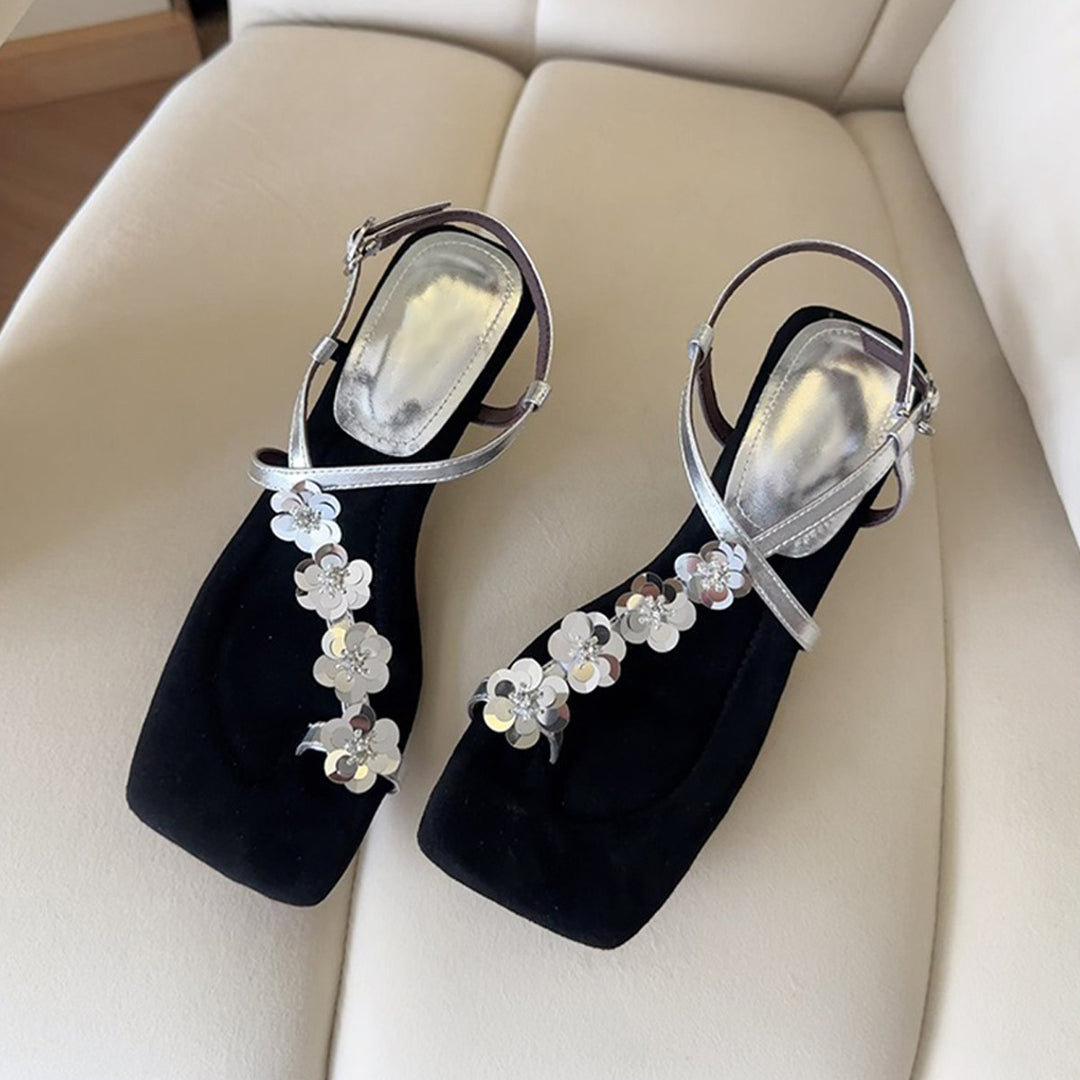 Damen Sandalen mit funkelnden Blumenakzenten und komfortabeler Sohle EB