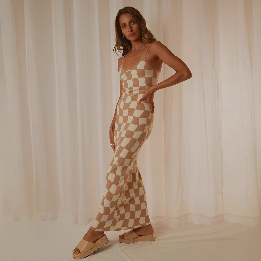 Damen Designer-Midi-Kleid mit stilvollem Grafikmuster EB