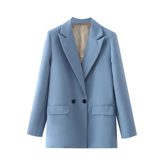 Damen Oversize Doppelreihiger Blazer mit fallendem Revers und weicher Innenfütterung EB