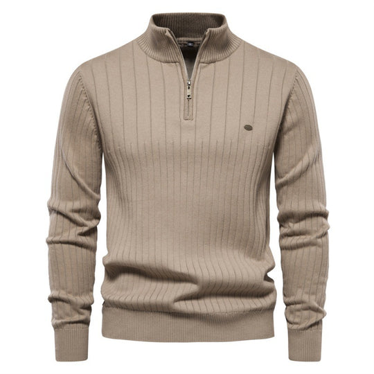 Herren Pullover mit halbem Reißverschluss und Rippstruktur EB