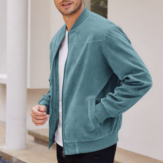 Herren hochwertige Wildlederjacke im sportlichen Bomberstil mit elastischen Bündchen EB