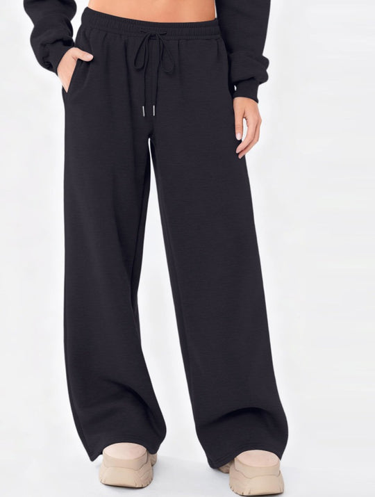 Damen nan weite Loungehose mit hohem Komfortbund, elastischem Tunnelzug und seitlichen Eingrifftaschen EB