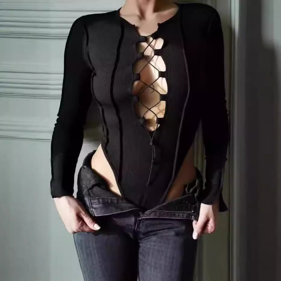 Damenstylisches Langarm-Bodysuit EB