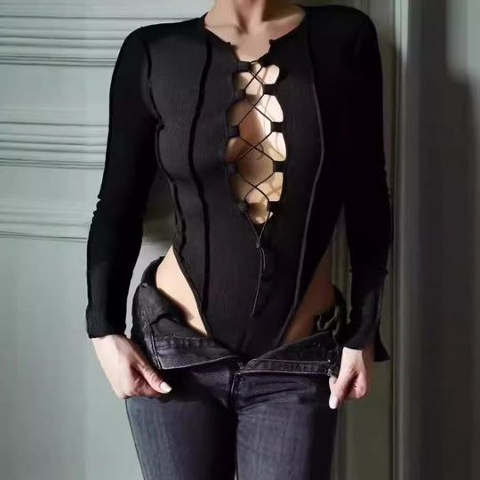 Damenstylisches Langarm-Bodysuit EB