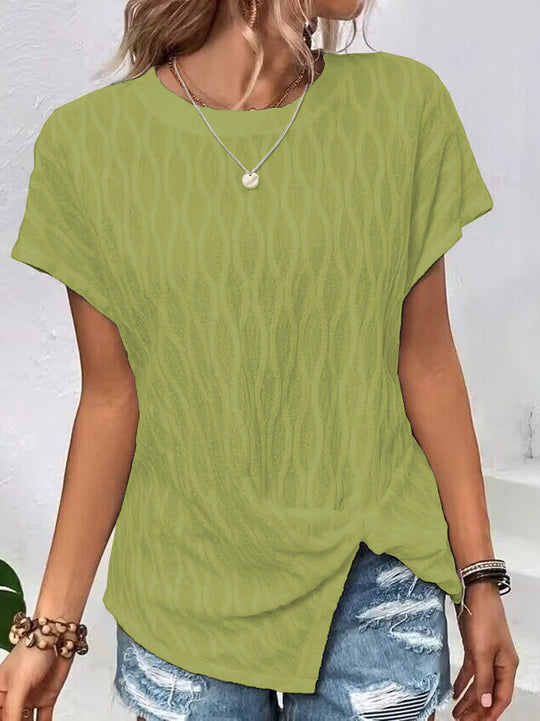 Damen Kurzarm T-Shirt mit strukturiertem Wellenmuster und hochwertiger Baumwolle EB