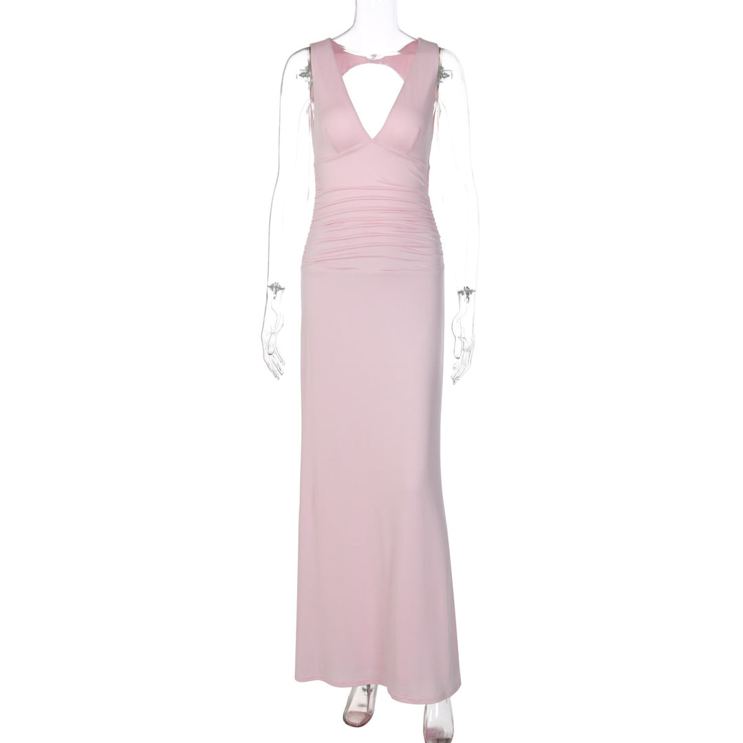Damen Elegantes Kleid mit tiefem V-Ausschnitt und raffiniertem Rücken EB