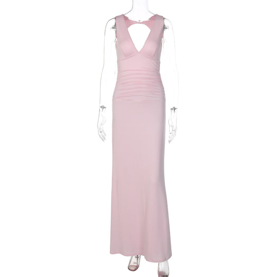Damen Elegantes Kleid mit tiefem V-Ausschnitt und raffiniertem Rücken EB