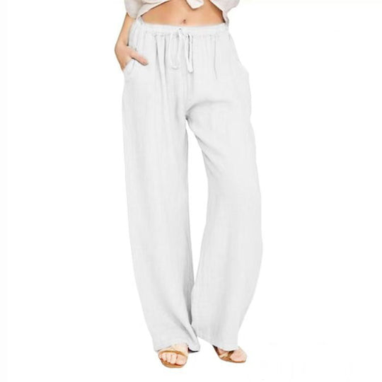 Damen nan weite Leinenhose mit elastischem Bund Kordelzug und Seitentaschen EB