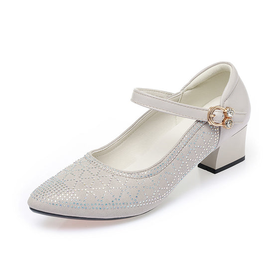 Damen Elegante Mary Jane Pumps mit funkelndem Strassbesatz und komfortablem Blockabsatz EB