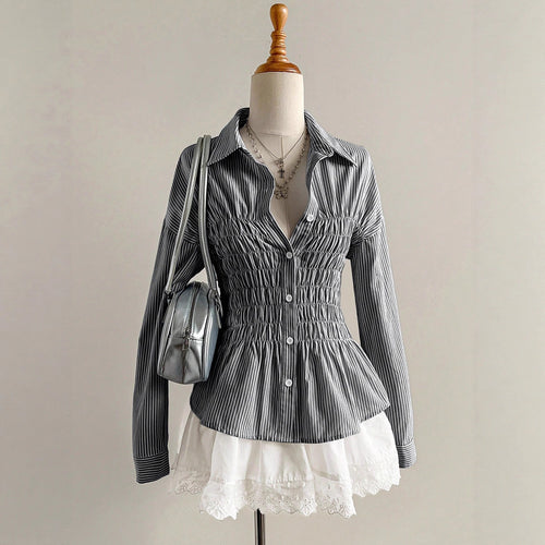 Damen nan taillierte Hemdbluse mit geraffter Brustpartie und Schößchen EB