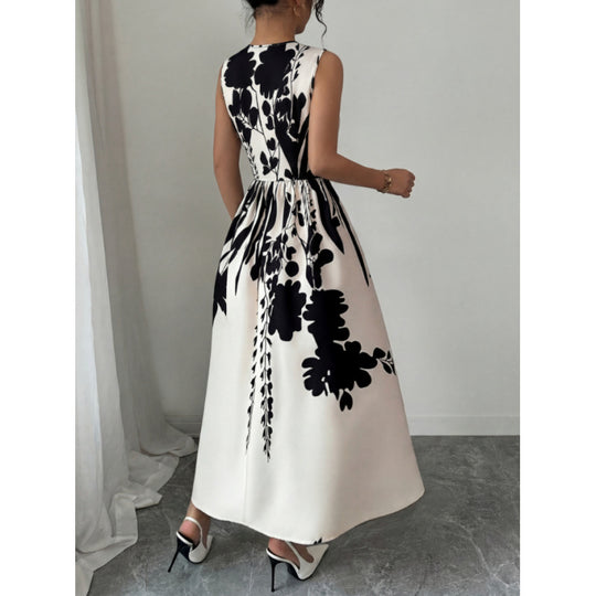 Damen Maxikleid mit floralem Design und taillierbarem Gürtel EB