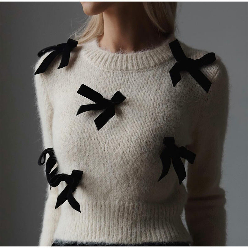Damen Strickpullover mit verspielten Schleifendetails EB