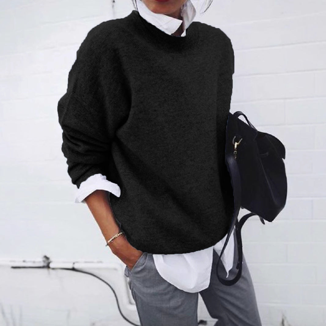 Damen nan gemütlicher Oversize-Strickpullover mit Stehkragen EB