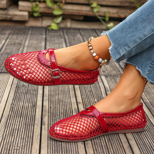 Damen Ballerinas mit modischem Netzdesign und dekorativem Riemchen EB