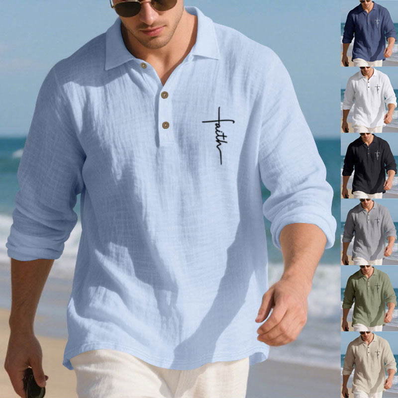 Herren Langarm-Polohemd mit strukturiertem Gewebe und modischer Knopfleiste EB