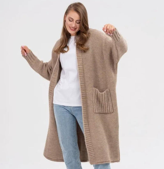 Damen Gemütlicher Strickmantel mit großen Taschen und oversized Schnitt EB