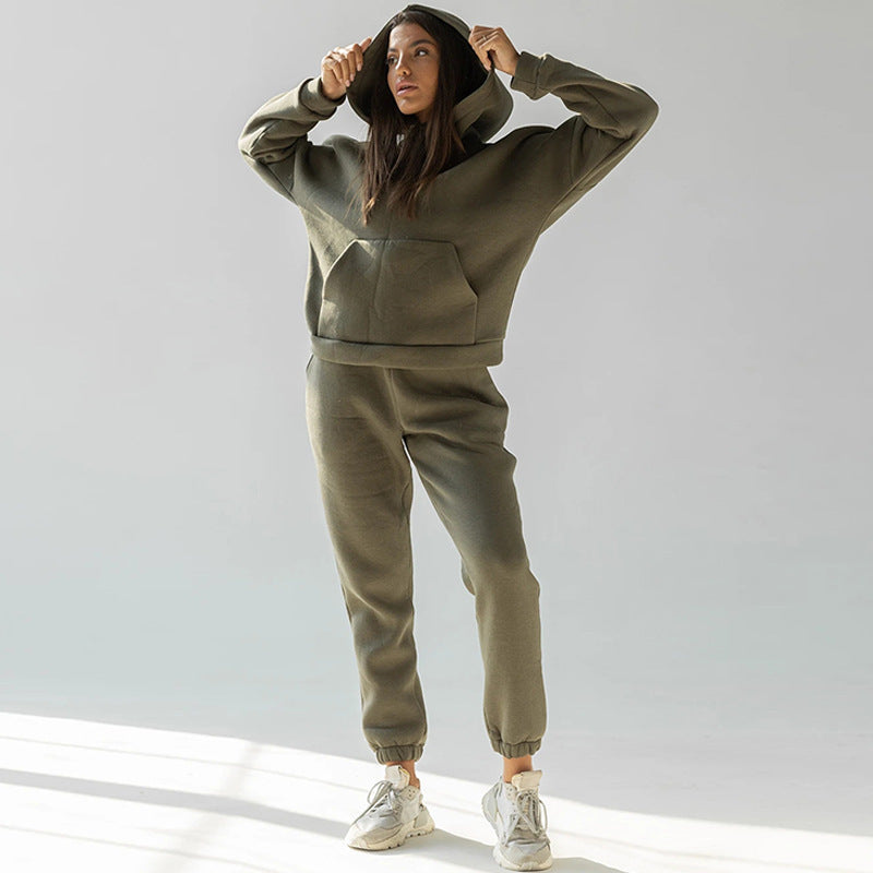 Damen nan zweiteiliges Komfort-Loungewear-Set mit oversized Kapuzenpullover, Kängurutasche und elastischem Knöchel-Jogger aus French Terry EB