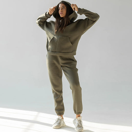 Damen nan zweiteiliges Komfort-Loungewear-Set mit oversized Kapuzenpullover, Kängurutasche und elastischem Knöchel-Jogger aus French Terry EB