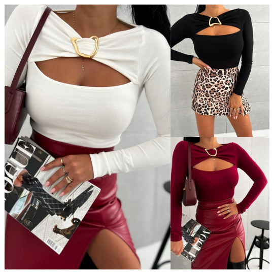 Damen Oberteil mit elegantem Cut-Out und langem Arm EB