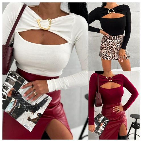 Damen Oberteil mit elegantem Cut-Out und langem Arm EB
