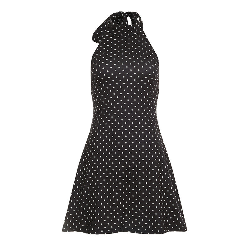 Damen Polka Dots Hängerkleid mit hohem Kragen EB
