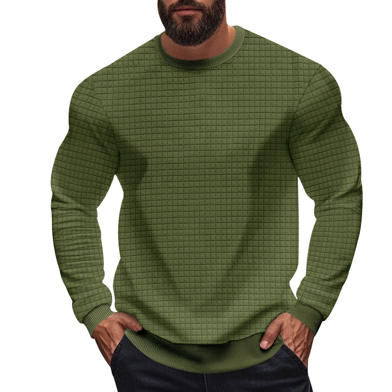 Herren nan strukturiertes Karo-Strick-Sweatshirt mit Rundhalsausschnitt und körperbetonter Athletik-Passform EB