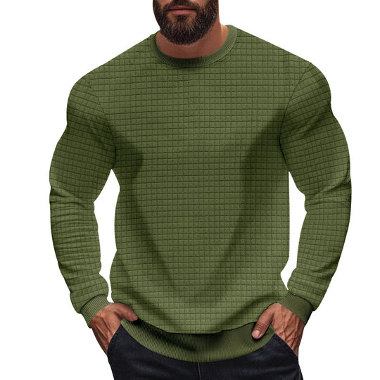 Herren nan strukturiertes Karo-Strick-Sweatshirt mit Rundhalsausschnitt und körperbetonter Athletik-Passform EB