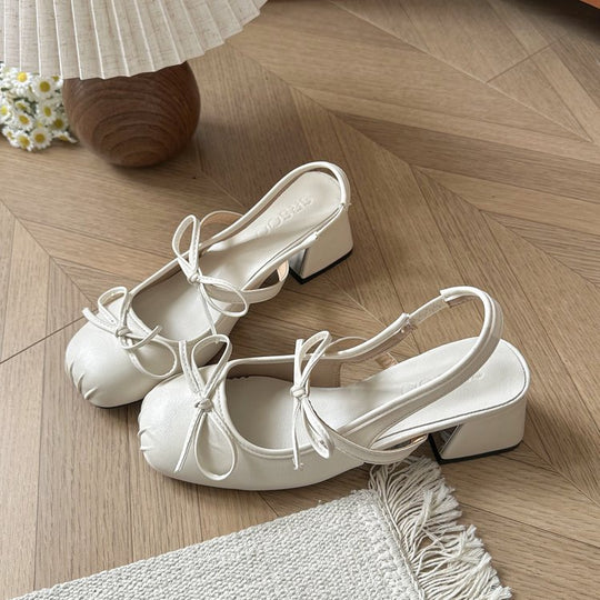 Damen elegante Slingback-Pumps mit modischem Schleifendetail und komfortablem Blockabsatz EB