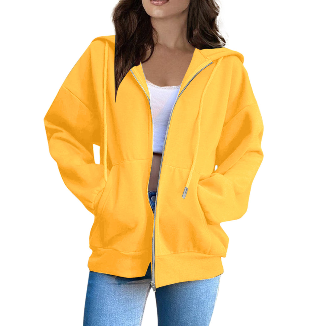 Damen nan lässige Kapuzenjacke mit durchgehendem Reißverschluss, Kängurutaschen und voluminösen Raglanärmeln EB