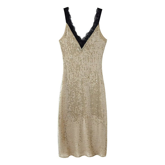 Damen glamouröses Abendkleid mit Pailletten und Spitzenverzierung EB