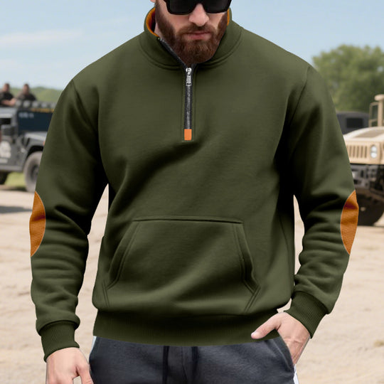 Herren nan Halbzip-Sweatshirt mit Stehkragen, Kängurutasche und kontrastierenden Ellbogenpatches EB