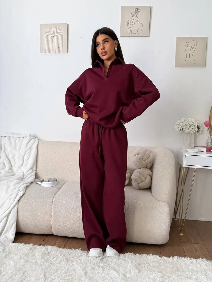 Damen weites Polo-Lounge-Set mit elastischem Tunnelzugbund und Wide‑Leg-Jogginghose Eichborn Berlin