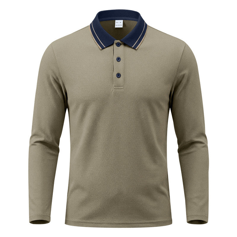 Herren nan langärmliges Piqué-Poloshirt mit Kontrastkragen und Dreiknopfleiste EB