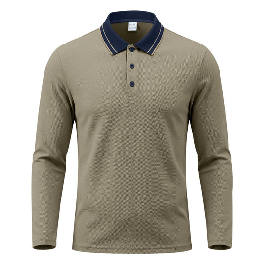 Herren nan langärmliges Piqué-Poloshirt mit Kontrastkragen und Dreiknopfleiste EB