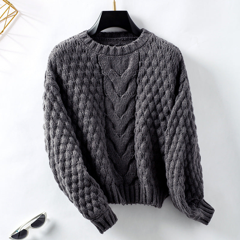 Damen gemütlicher Strickpullover mit strukturiertem Zopfmuster und lässigem Schnitt EB