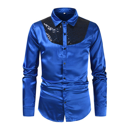 Herren elegantes Satinhemd mit Pailletteneinsatz EB