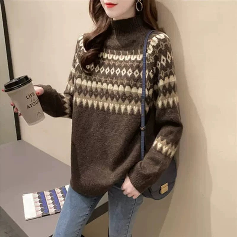 Damen Modischer Pullover mit geometrischem Fair-Isle-Muster EB