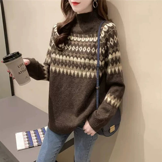 Damen Modischer Pullover mit geometrischem Fair-Isle-Muster EB