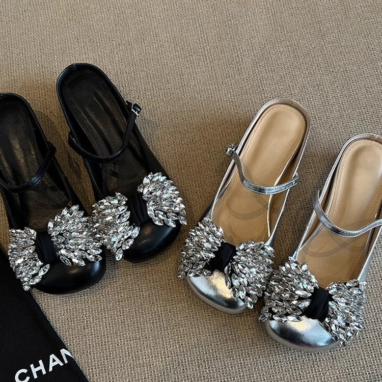 Damen elegante Slingback-Pantoletten mit funkelnden Strassdetails EB