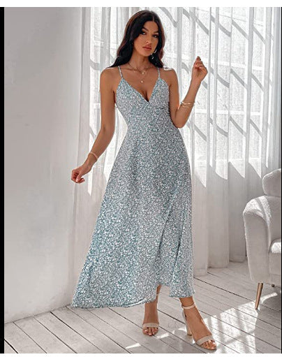 Damen Maxikleid mit floralen Details und elegantem V-Ausschnitt EB